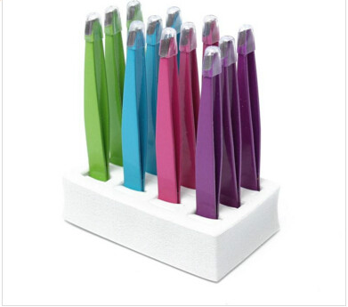 24Pcs Colorful Stainless Steel Slanted Tip Eyebrow Tweezers Hair Removal Tools