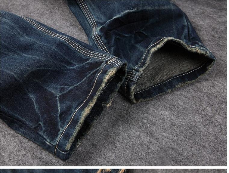 europen American style Distrressed Men's fashion brand hole jeans cotton straight slim denim Trousers luxury blue jeans for men