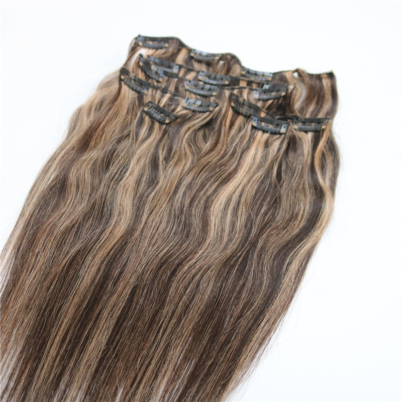 7pieces 120g Piano Color Human Hair Extensions Clip in Ombre Two Tone 2# Brown to 27# Blonde Highlights Wholesale