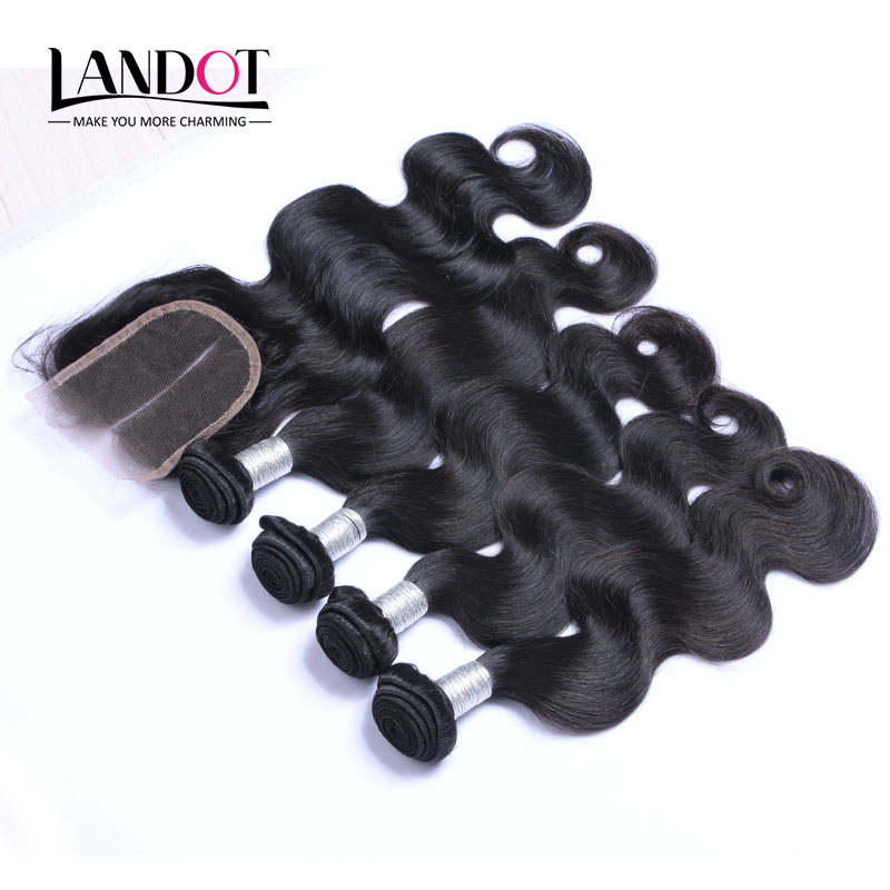 Brazilian Peruvian Malaysian Indian Virgin Remy Human Hair Weaves 3 Bundles with Top Lace Closures Mink Brazillian Body Wave Hair Extensions