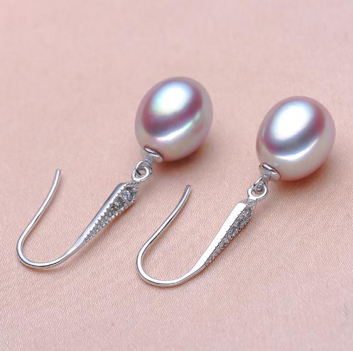 89mm White Pink Purple 100 Natural Freshwater Pearl Drop Earrings 925 Silver Zircon Jewelry for Women
