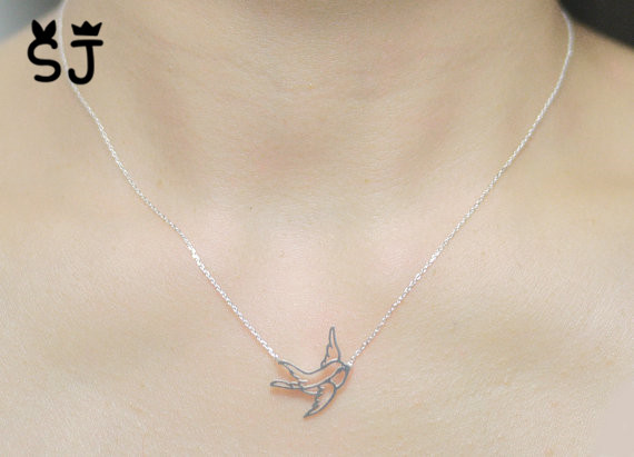 10PCS Gold Silver Lovely Flying Swallow Necklace Sparrow Necklace Paper Origami Bird Necklaces Cute Dove Birds Necklace