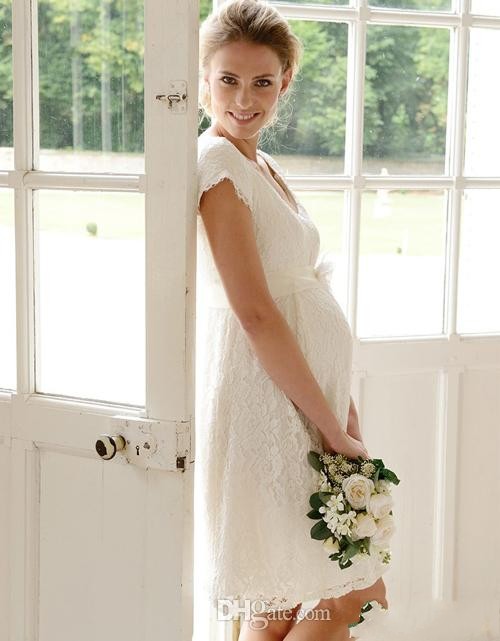 Maternity Knee Length Cap Sleeves Scoop Neckline Pregnant Women Wedding Party Gowns Free Shipping Custom Made 0510