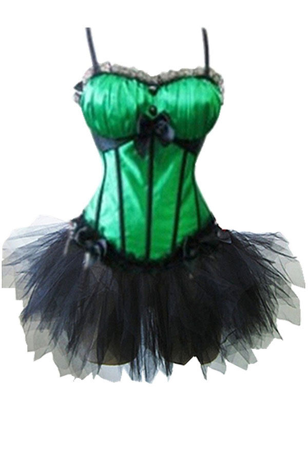 Big Plus Size 6XL Frilly Bustline Lace Bow Burlesque Valentine Halterneck Corset with Tulle Tutu Skirt Dance Corset Costume Dress Outfit