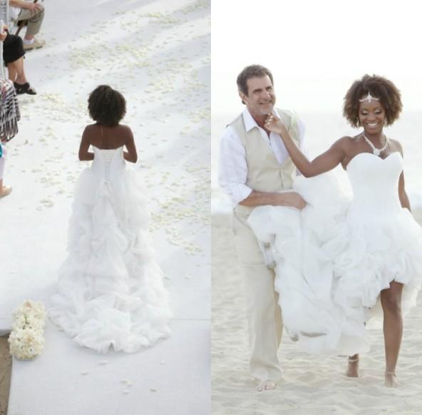 Custom made cascading ruffles organza high low beach wedding dresses sweetheart lace up back bridal wedding gowns, White
Custom made cascading ruffles organza high low beach wedding dresses sweetheart lace up back bridal wedding gowns, White