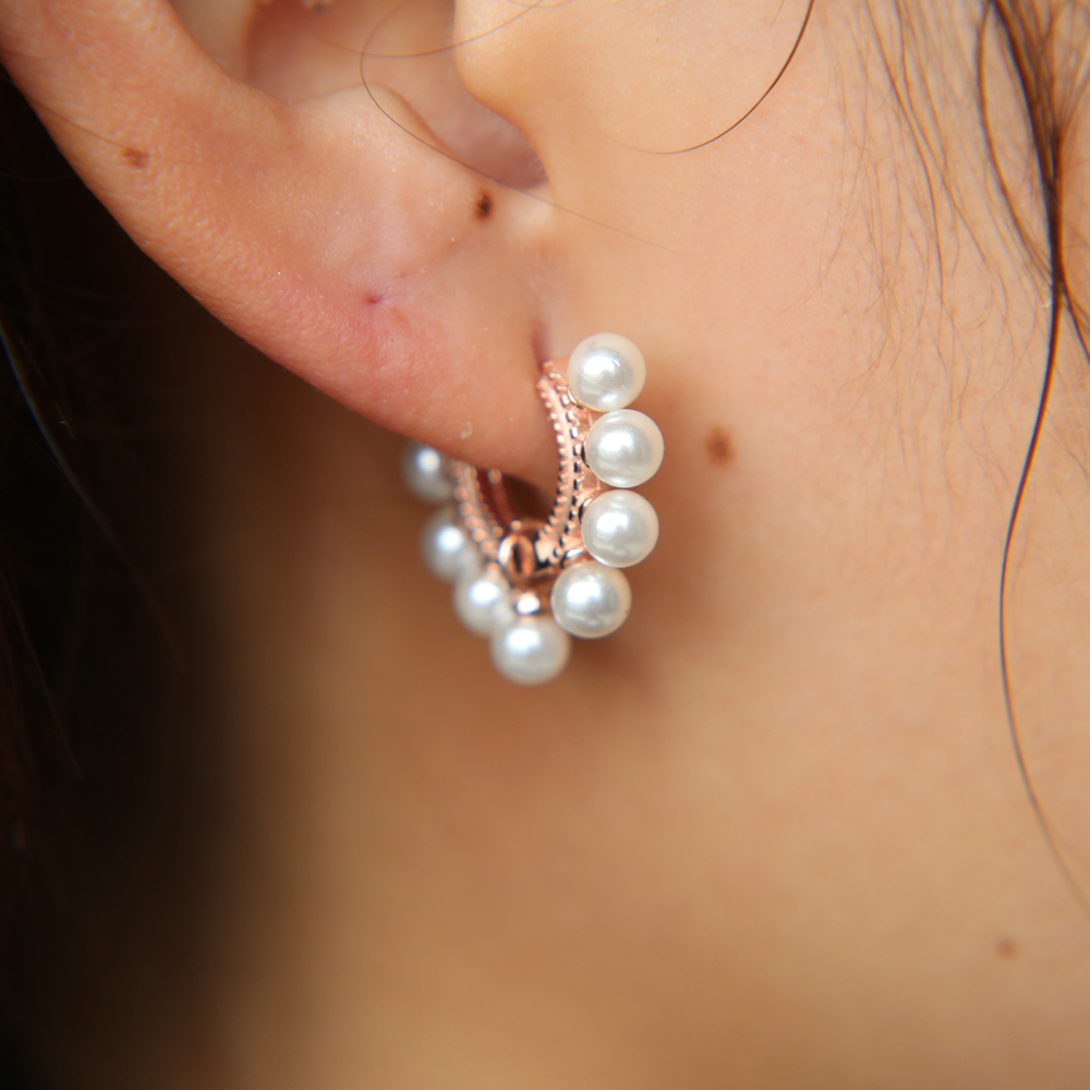 2024 Sterg Sea Bead Hie Hoop Earrings, Elegant Delicate Jewelry Women and Girls, Perfect for Style Sier Pearl Earrings