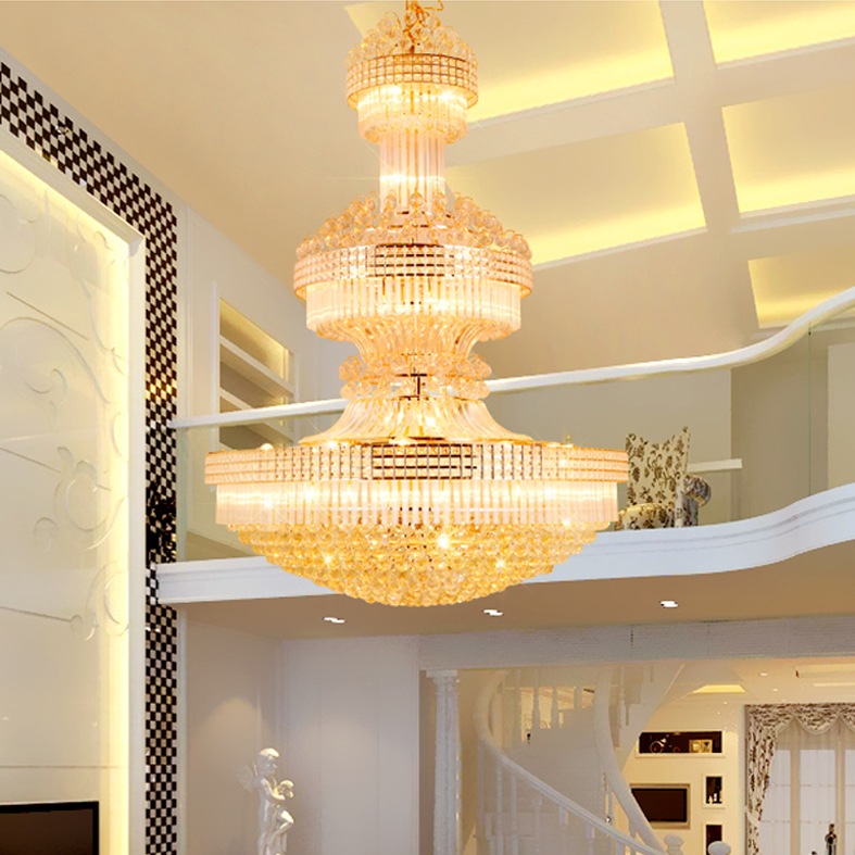 Modern Crystal Chandeliers LED American Gold Chandelier Lighting Fixture 3 White Light Colors Dimmable Long Home Hotel Villa Hanging Lamps