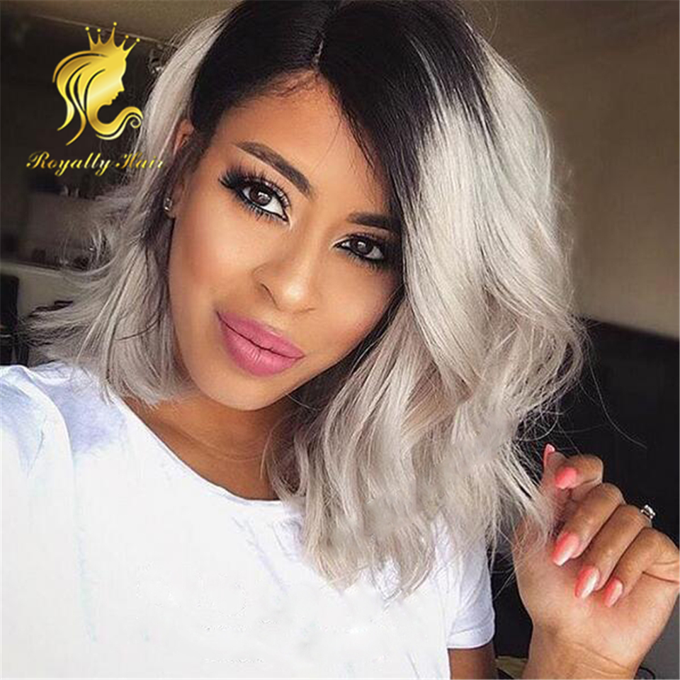 Grey Wig Full LACE Wig Ombre Black to GREY 2 Tone Wavy Wig for Black Woman