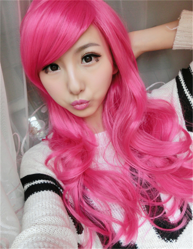 WoodFestival long rose red wig girls big wave wigs for women heat resistant party curly synthetic hair