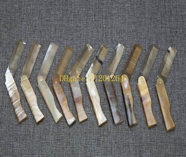 50pcs/lot Fast shipping Foldable Horn comb Portable Folding Comb Anti-Static Hairbrush Handmade Natural Ox Horn Combs