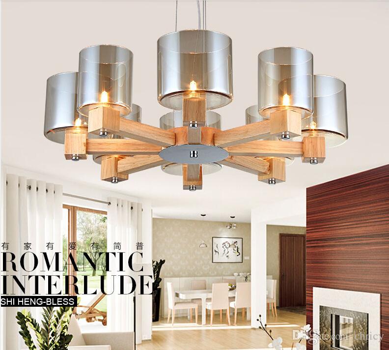 Creative modern OAK pendant light for living room dining room lampadario moderno wood glass led pendant lamp fixtures home lighting