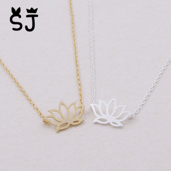 30PCS- N007 Gold Silver Tiny Lotus Necklace Lotus Flower Necklace Petal Bloom Blossom Necklaces Plant Jewelry for lady women