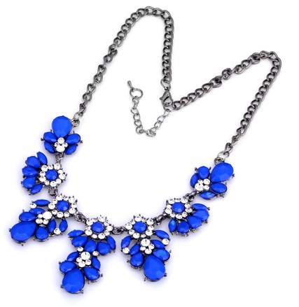 Wholesale-2015 New Fashion Bib Choker Necklace Fluorescence Yellow Colors Crystal Gem Flower Drop For Women Statement Necklace