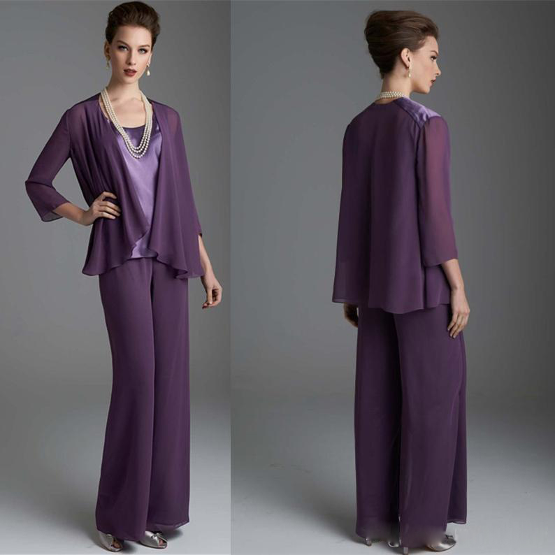 Elegant mother's Suit Three Pieces Mother Pant Suits Long Sleeves Plus Size Mother Of The Bride Suit