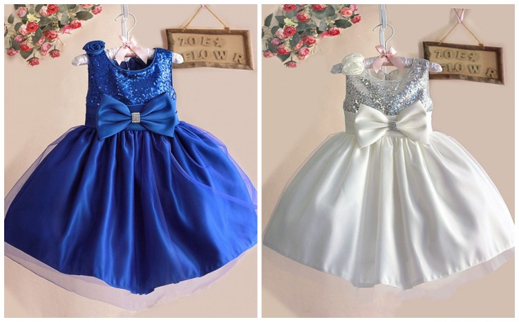 

EMS DHL Free shipping NEW Kids Elegant Sash Bow Flower Children Girls Dresses Sleeveless Princess Easter Sequin Sparkle Occasion Dress, White