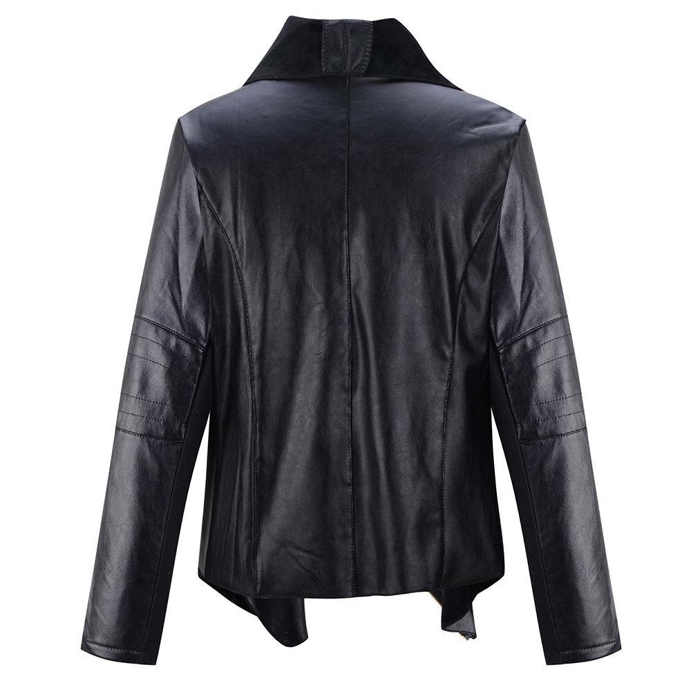 Wholesale-S~4XL Plus Size Brand Womens Leather Jackets And Coats British Style Long Sleeve Casual Women Leather Jacket Coat Overcoat 07749