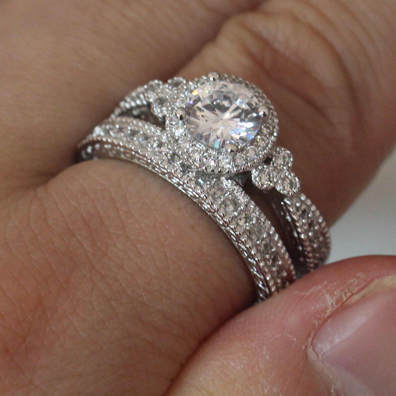Size 5-11 Vintage Jewelry Hot 925 Sterling Silver Round Cut Topaz Simulated Diamond Wedding Women Bridal Ring Set For Lover Christmas Gift