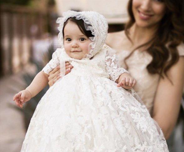 2022 First Communion Dresses White Ivory Lace Half Sleeve High Neck Birthday Party Flower Little Baby Girl Toddler Pageant Dress With Hat