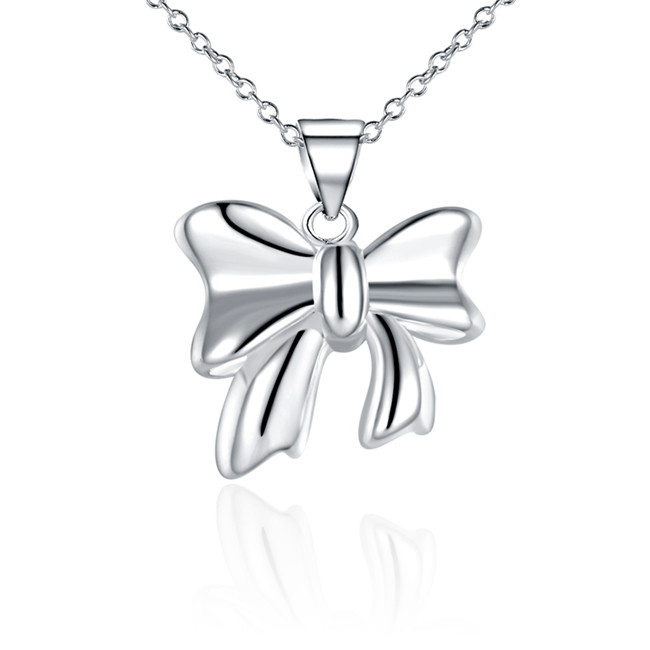 Free shipping women's Smooth butterfly knot pendant necklace sterling silver plated necklace STSN619,hot sale fashion 925 silver necklace