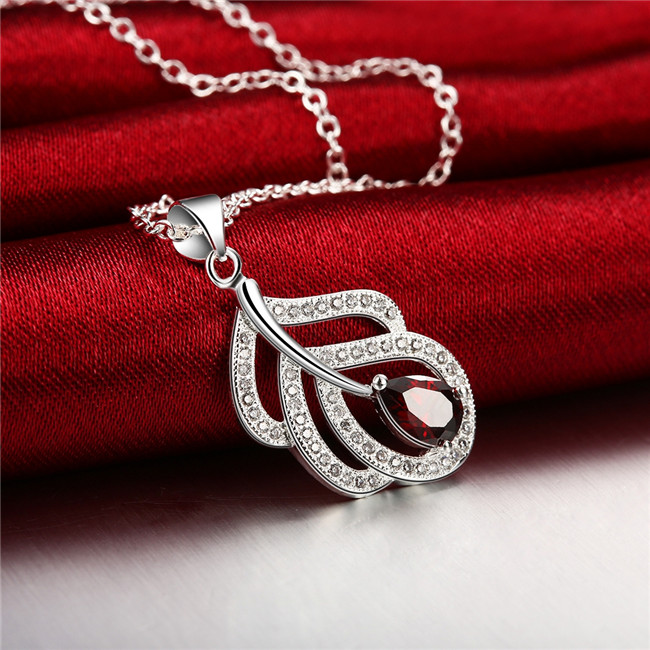 Brand new women's plant shape Pendant Necklace red gemstone sterling silver necklace STSN742,fashion 925 silver necklace factory direct sale