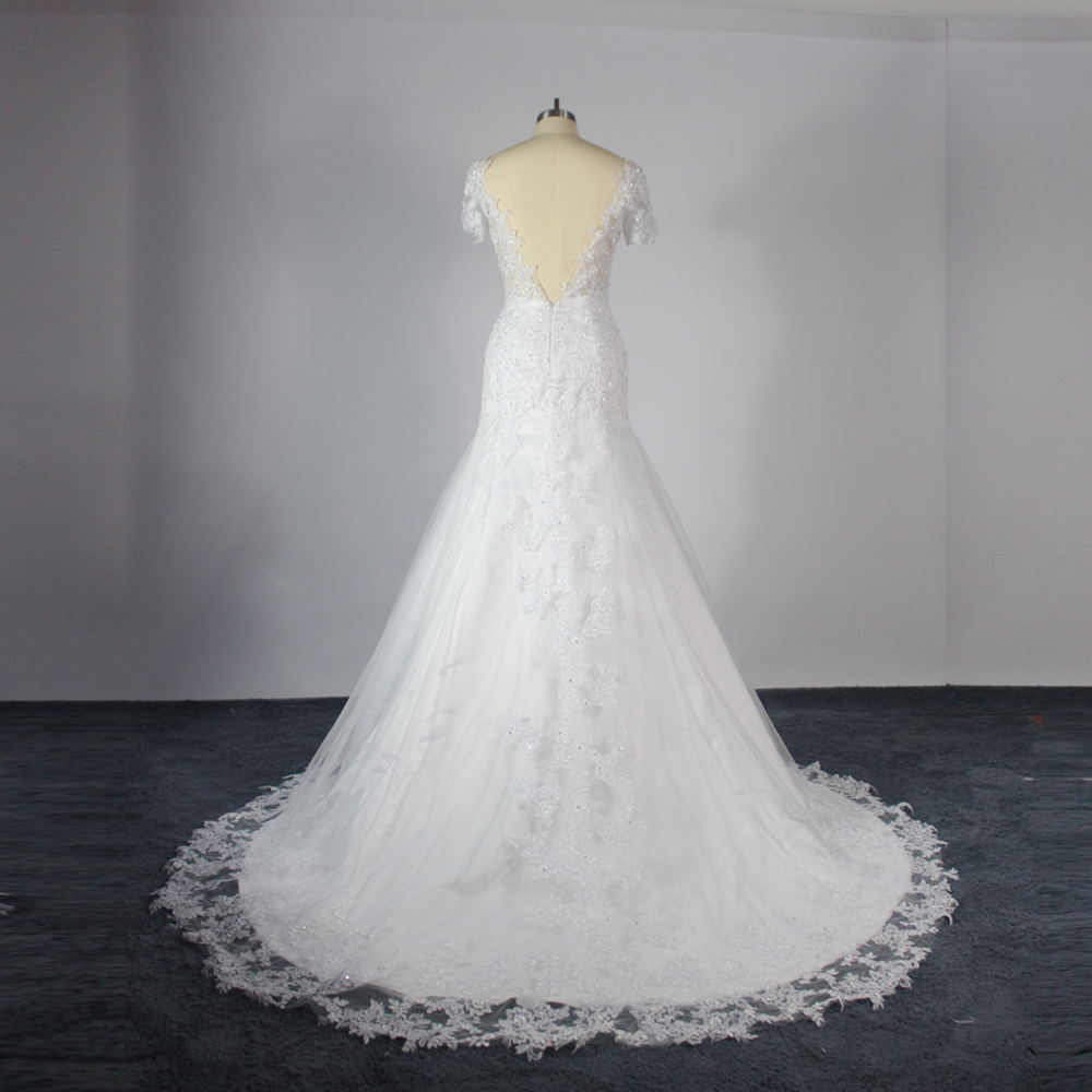 Vestido de noiva White Backless Lace Mermaid Wedding Dresses V Neck Short Sleeve Gown Bridal Dress Robe de mariage