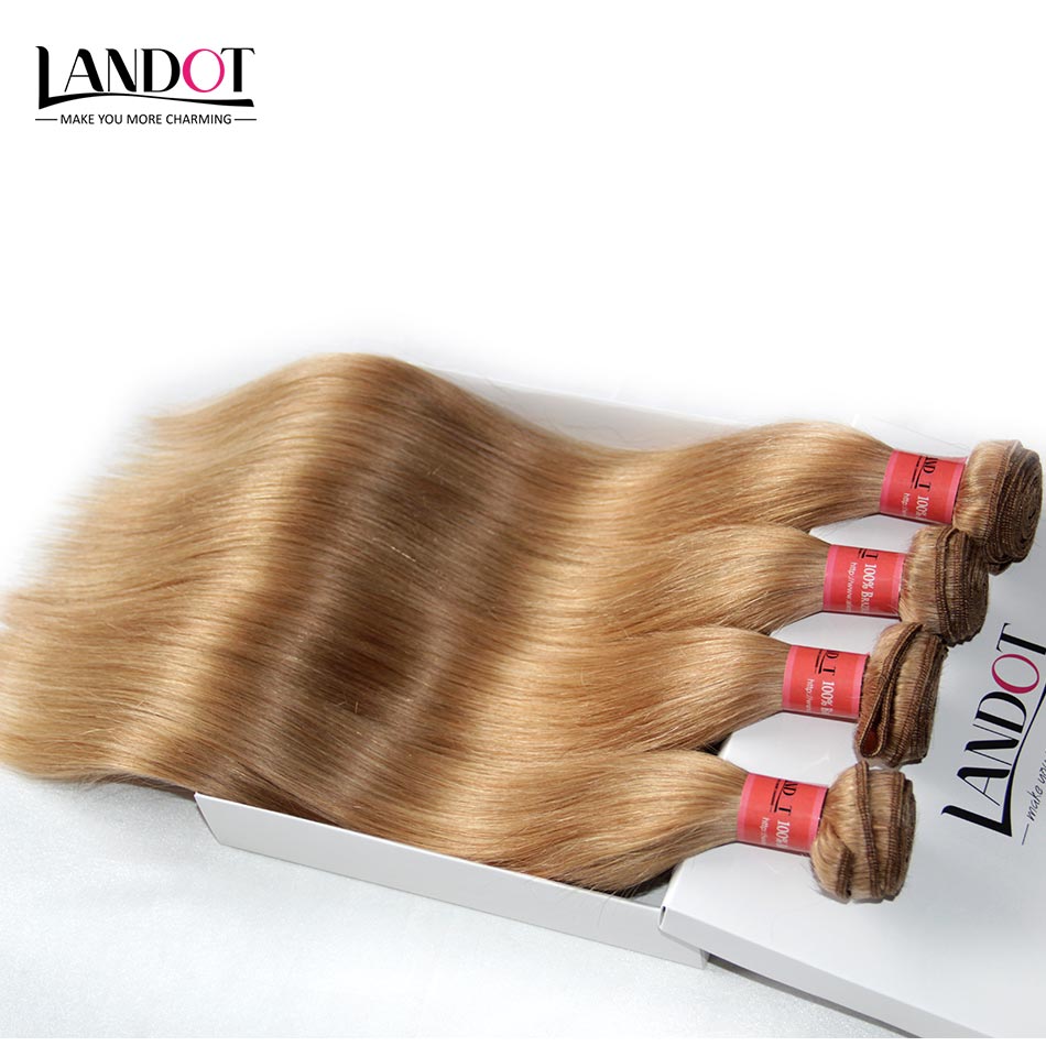 Brazilian Virgin Hair Straight TOP Honey Blonde Color 27# Peruvian Indian Malaysian Cambodian Remy Human Hair Weave Extensions 3/4 Bundles
