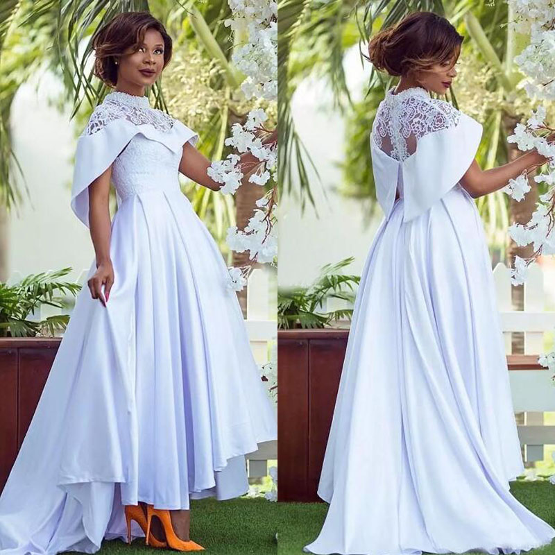 African 2018 White Satin High Low Wedding Dresses Modest Pearls High Collar With Short Sleeve Lace Bridal Gowns Custom Made EN101910, Pink
African 2018 White Satin High Low Wedding Dresses Modest Pearls High Collar With Short Sleeve Lace Bridal Gowns Custom Made EN101910, Pink