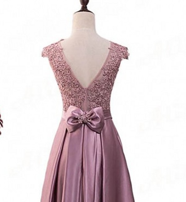 Elegant V-back Evening Dress Long 2018 Scoop Appliques Banquet Party Dress Stunning Satin Prom Dresses Robe De Soiree vestido de festa