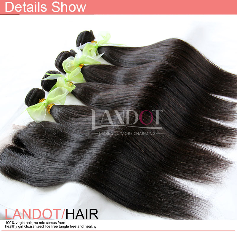 5Pcs Lot Indian Straight Virgin Hair Weaves With Lace Closure Unprocessed Remy Indian Human Hair 4 Bundles And Closures Free/Middle/3 Part
