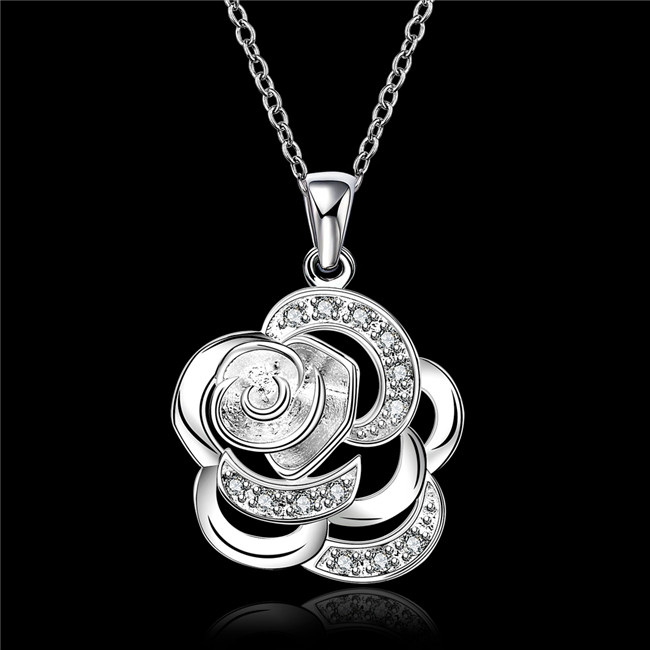 Best gift women's round rings pendant necklace white gemstone sterling silver plate necklace STSN691,brand new fashion 925 silver necklace