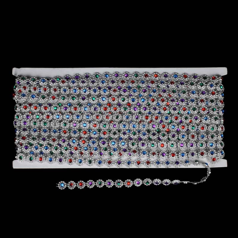 Wholesale- 1Yard Single Row Colorful Diamond Mesh 1 Row Crystal Sewing Rhinestone Ribbon Trim for Wedding Party Decorations DIY Gift Wrap