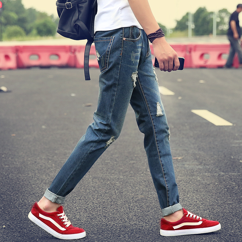 Wholesale-2016 New Fashion Mens Ripped Jeans Famous Brand Skinny Jeans Men High Quality Ripped Jeans For Men Oversized Male Jeans Pants