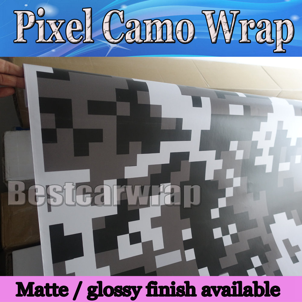 White Black Ubran Digital Tiger Camo Vinyl Car Wrap With air bubble Free Pixel Camouflage Graphics Car Sticker Film 1.52x10m/20m/30m