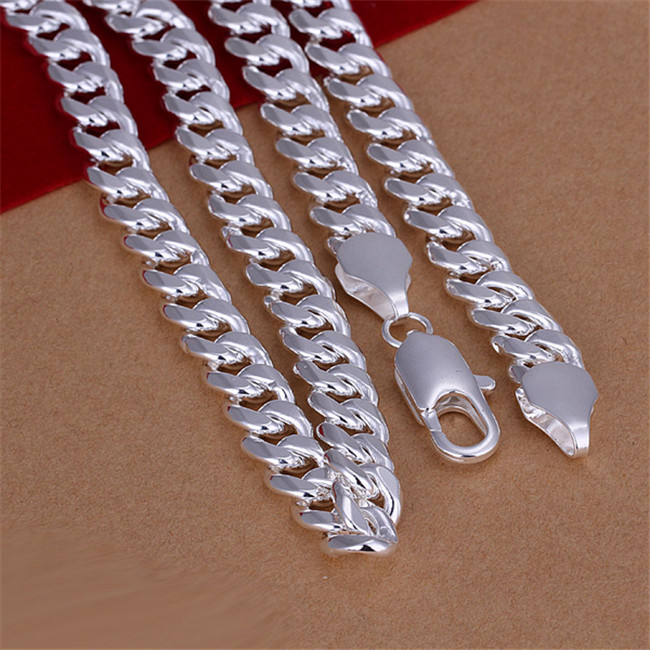 Heavy 90g '10MM shrimp buckle sideways necklace Men plated sterling silver necklace STSN133,fashion 925 silver Chains necklace factory sale