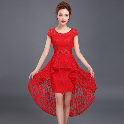 Romantic Lace High Low Bridesmaid Dress Lace Up Purple 2017 Elegant Party Dress Short Front Long Back