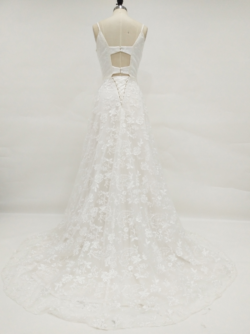 Romantic 2017 Real Photo Lace Spaghetti Wedding Dresses Cut-Out Back Lace Up Sheer Deep V Neck Long Bridal Gowns Custom Made China EN81814