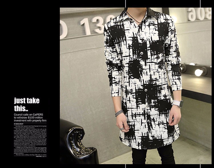 2016 Autumn Winter Overcoat Mens High Quality Fashion Mens Trench Coat Men Casual Printed Trench Coat Men Slim Fit Outerwear
