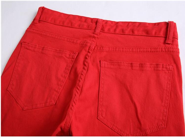 2016 New Red Ripped Knee Hole Club Jeans Men Famous Brand Slim Fit Cut Destroyed Torn Jean Pants For Male Homme