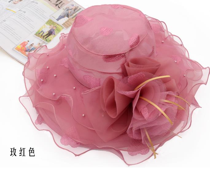 Women Fascinator Oranza lace Flower Wide Brim Hat Kentucky Derby Church Evening Dress Hat Cocktail Party Bridal Wedding cap beach Sun Hat