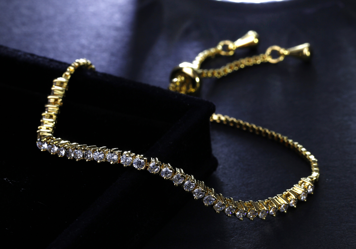 Adjustable Length size Bracelet 18K Gold/Platinum plate with Cubic Zirconia Free size Bangle & Bracelet