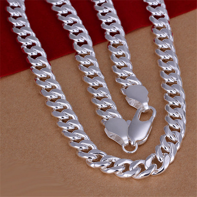 Heavy 90g '10MM shrimp buckle sideways necklace Men plated sterling silver necklace STSN133,fashion 925 silver Chains necklace factory sale