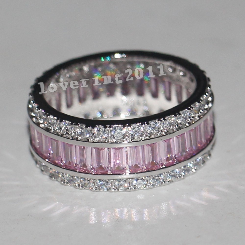 Victoria Wieck Jewelry Full Princess Cut Pink Sapphire Sterling Sier Simulated Dia Gemstones Wedding Band Ring Size 5-11