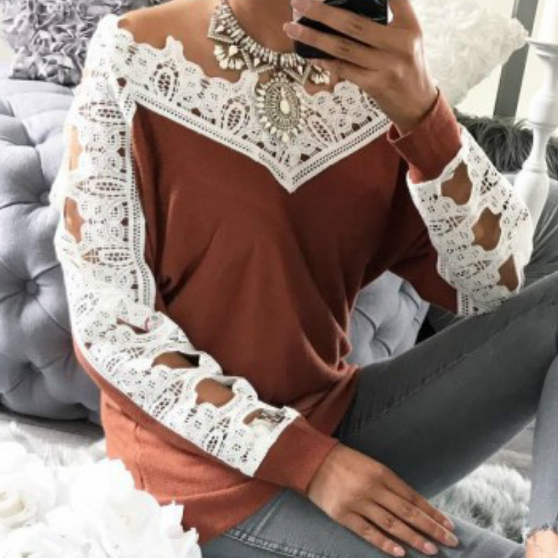 Women Casual Long Sleeve New Lace Blouses 2017 Autumn Winter Elegant Blusa Crochet Hollow Out Solid Shirts Tops Plus Size GV1028 q171122