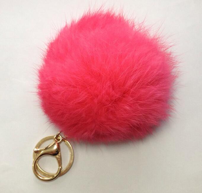 Real Rabbit Soft Fur Lovely Gold Metal Key Chains Ball Pom Poms Plush Keychain Car Keyring Bag Earrings Accessories Free shipping