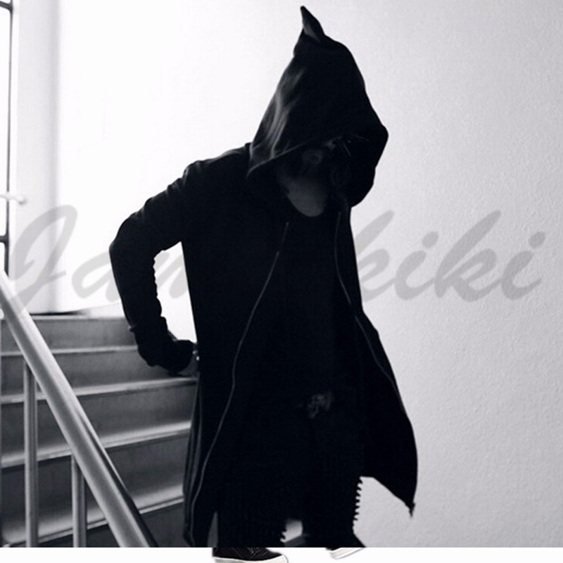 Wholesale-Jamickiki 2016 Vintage Hoody Punk Rock Hoodies Extended Side Zipper Sweatshirts Wizard Hat Men Hip-hop Black Hoodies S-XXL