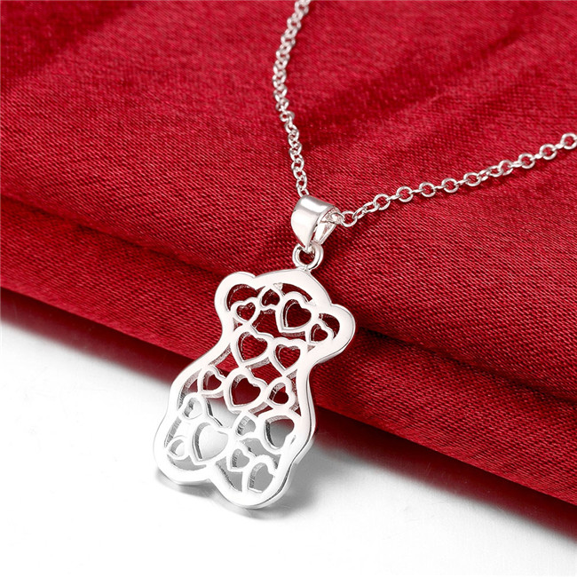 Hot sale women's small bear shape hollow Pendant necklace sterling silver plated necklace STSN770,fashion 925 silver necklace christmas gift