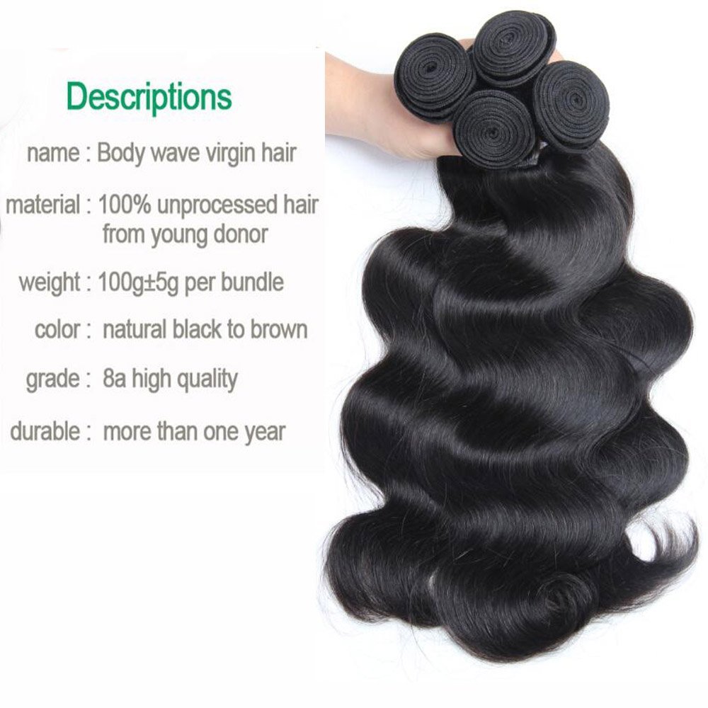 Brazilian Body Wave 4 Bundles Full Head 100% Unprocessed Virgin Remy Human Hair Weaves Extensions Natural Black Color