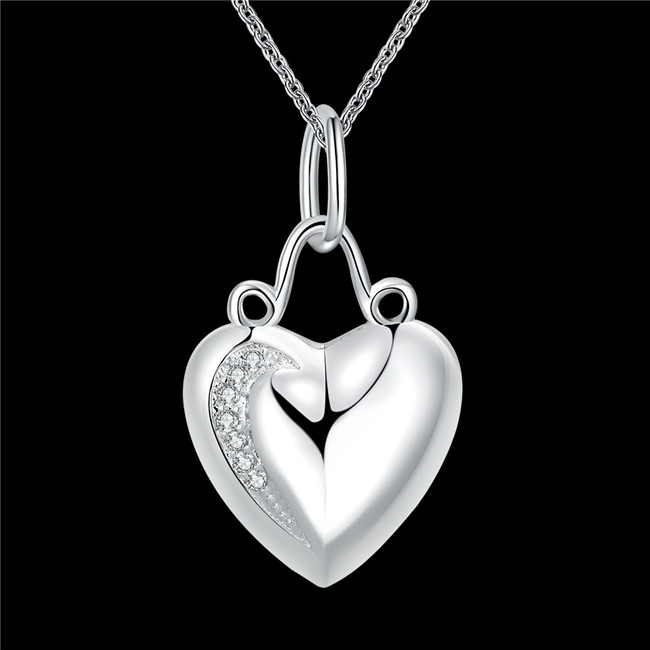 High grade women's heart shape Pendant Necklace white gemstone sterling silver necklace STSN703,brand new fashion 925 silver necklace
