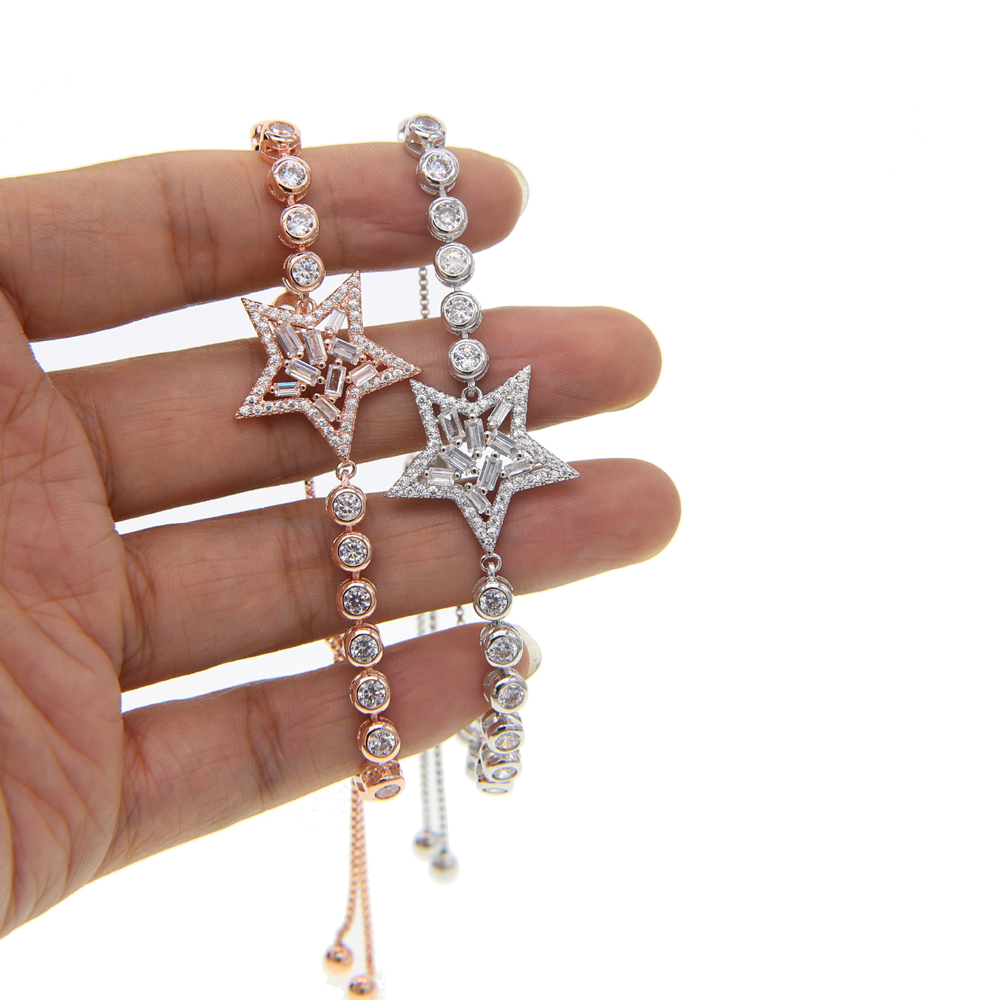 luxury fashion jewelry 2017 new baguette cubic zirconia star charm for christmas gift CZ tennis fashion sparking bracelet