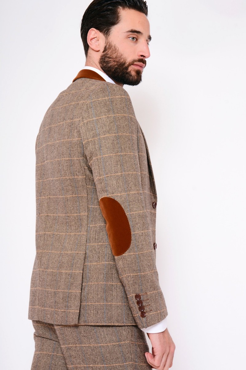 Custom Made Handsome Mens Suits Fashion Brown Glen Plaid High Quality Wedding Suits Warm Groom Tuxedos For Best Man(Jacket+Vest+Pants)